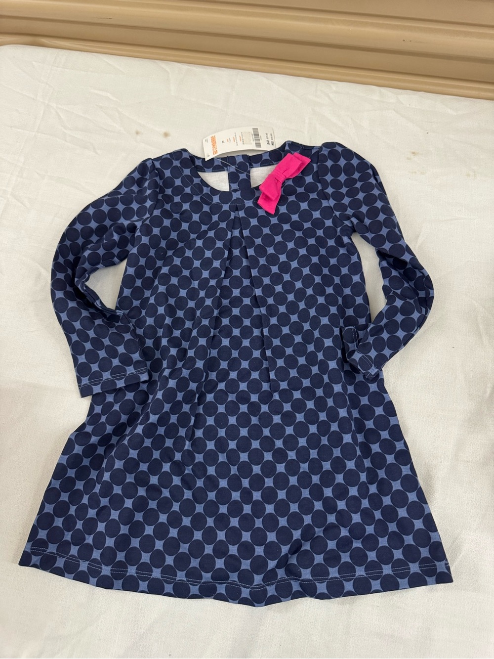 Gymboree Navy Polka Dot Long-Sleeve Dress with Pink Bow